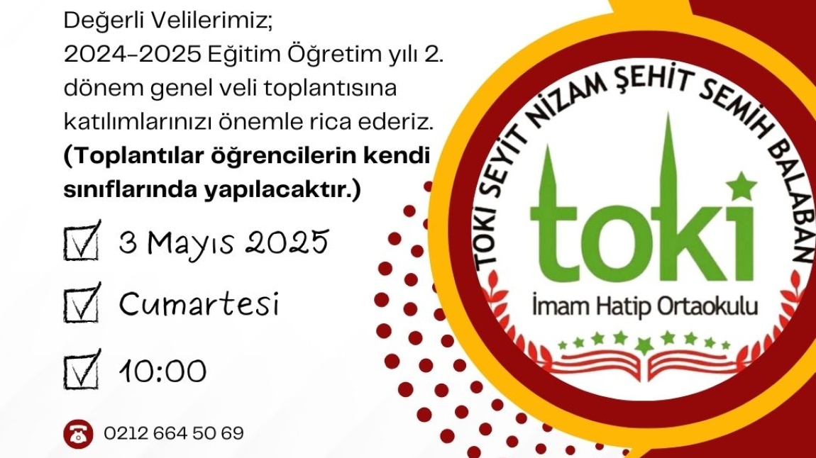3 Mayıs Cumartesi Veli Toplantısına Tüm Velilerimiz Davetlidir